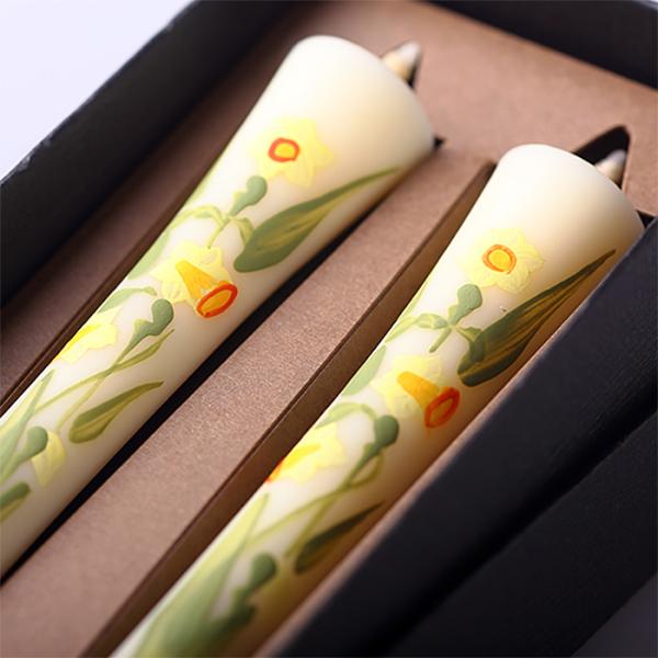 四季の花ろうそく 10cm 2本入【水仙】 ／ 全19種 スイセン 手描き 越後 新潟県 蝋燭 和柄 絵ろうそく 小池ろうそく店 メール便
