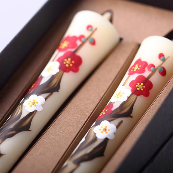四季の花ろうそく 10cm 2本入【梅】 ／ 全19種 ウメ 手描き 越後 新潟県 蝋燭 和柄 絵ろうそく 小池ろうそく店 メール便