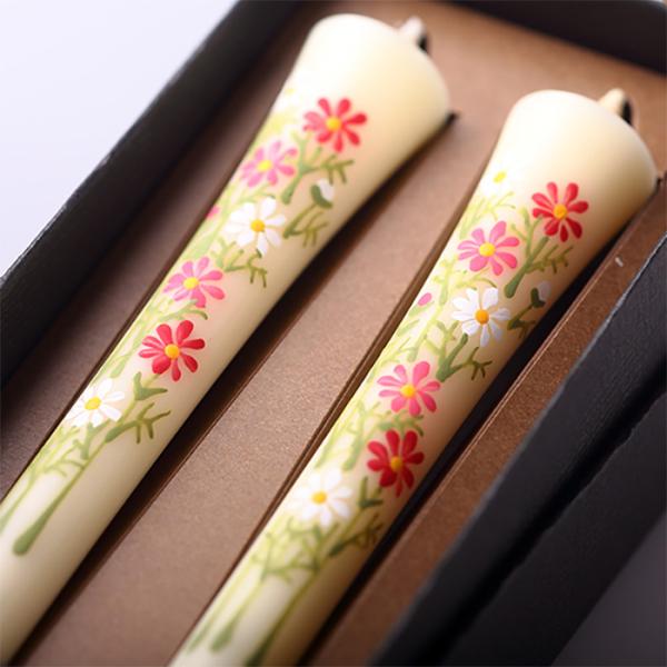 四季の花ろうそく 10cm 2本入【コスモス】 ／ 全19種 秋桜 手描き 越後 新潟県 蝋燭 和柄 絵ろうそく 小池ろうそく店 メール便