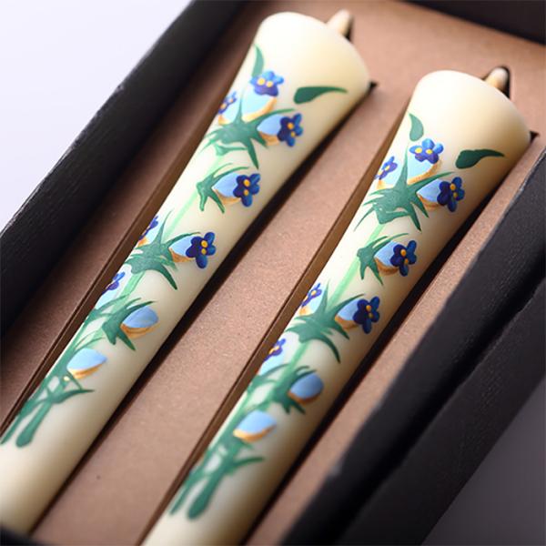 四季の花ろうそく 10cm 2本入【りんどう】 ／ 全19種 竜胆 手描き 越後 新潟県 蝋燭 和柄 絵ろうそく 小池ろうそく店 メール便