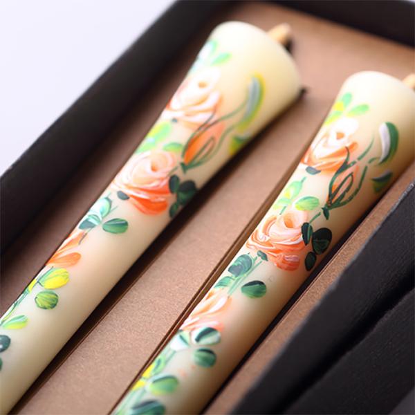 四季の花ろうそく 10cm 2本入【バラ】 ／ 全19種 薔薇 手描き 越後 新潟県 蝋燭 和柄 絵ろうそく 小池ろうそく店 メール便