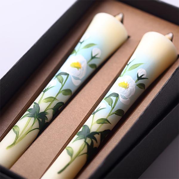 四季の花ろうそく 10cm 2本入【しゃくやく】 ／ 全19種 芍薬 手描き 越後 新潟県 蝋燭 和柄 絵ろうそく 小池ろうそく店 メール便