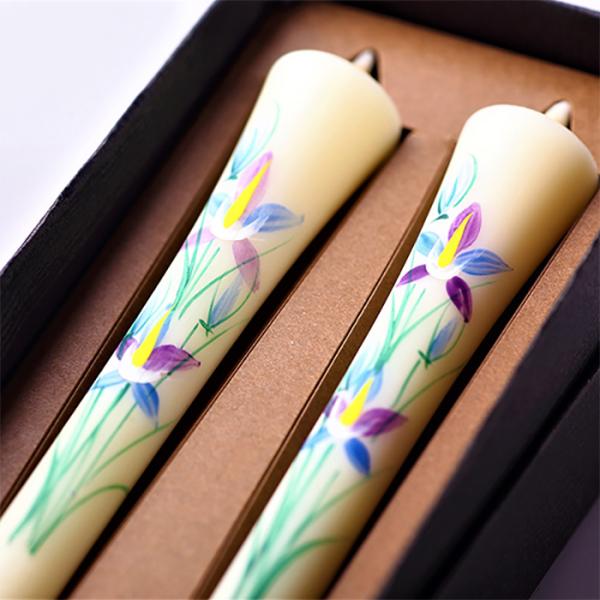 四季の花ろうそく 10cm 2本入【ききょう】 ／ 全19種 桔梗 手描き 越後 新潟県 蝋燭 和柄 絵ろうそく 小池ろうそく店 メール便