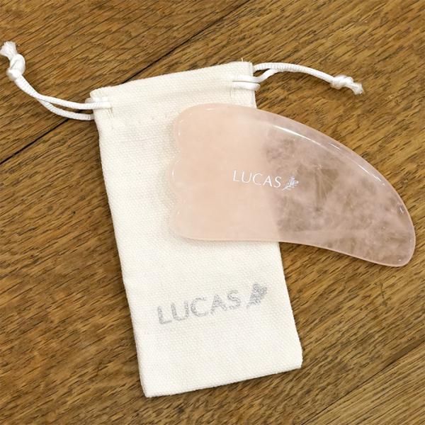 LUCAS ルカス ローズクォーツ カッサプレート ポーチ付き ／ マッサージ ツボ刺激 血行 セルフケア ボディ フェイスケア