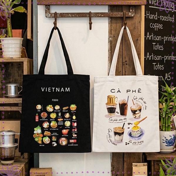 一点物　ベトナム雑貨　シルク　トートバッグ ベトナムFOODバッグ ／ ベトナム雑貨 トートバッグ コットン プリント