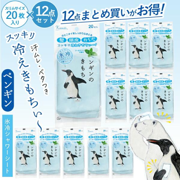 氷冷シャワーシート ペンギン 20枚入り×12点セット まとめ買い 業務用 夏 女性 男性 冷感グッズ クールミントの香り メントール ギフト プレゼント 送料無料