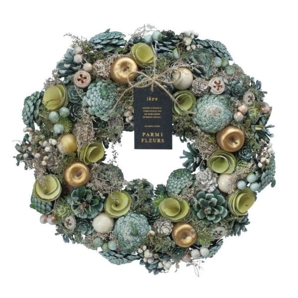 【サイズ・質量】　w350mm×d90mm×h350mm　500g／個【材質および生産国】　材　質：天然素材・発泡スチロール・木【検索キーワード】リース クリスマス 冬リース 造花リース ドライフラワー花輪 ナチュラルリース 34cm 冬色...