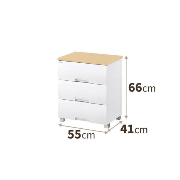 カラー【天板】メープル【本体】ホワイト最大外寸（約）幅55×奥行41×高さ66cm有効内寸（約）幅47.2×奥行34.5×高さ15cm（×3段）商品重量（約）9.5Kg収納の目安（約）各引出しにトレーナーなら8枚、セーターなら5枚、Yシャツ...