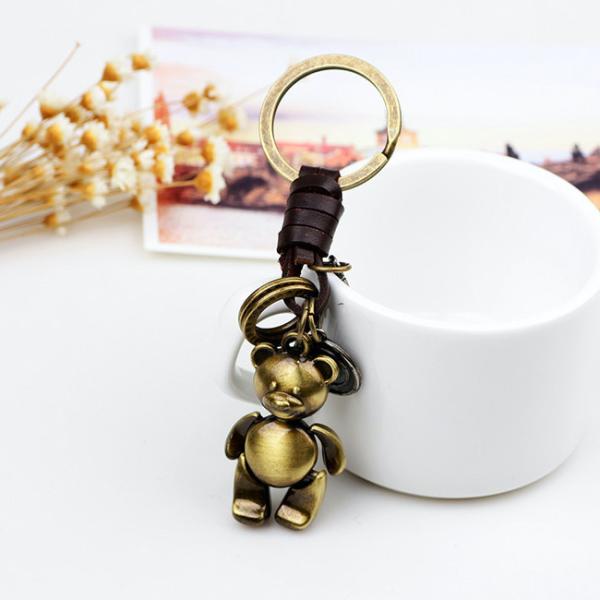 クラシカルで重厚な雰囲気のメタルキーホルダー。フクロウ、リボン、ベアの3種から。 メタル　レトロ　革　かわいい　プレゼント