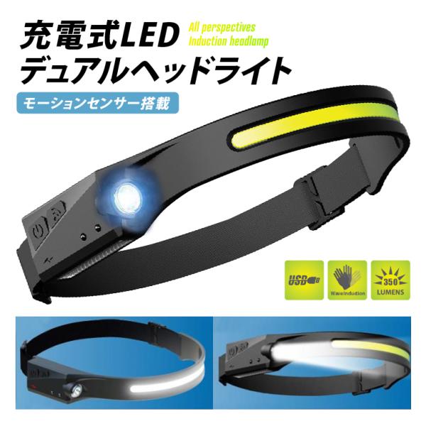 ヘッドライト LEDヘッドライト 充電式 USB充電 LED COB 軽量 高輝度 アウトドア IPX4防水 防塵 作業用ライト SOS点滅ヘッドライト 停電 防災 夜間の作業