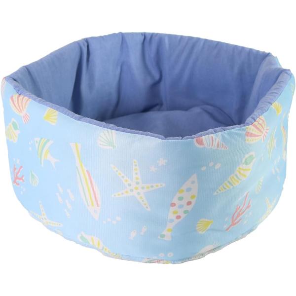 【商品詳細】まーるくなって落ち着いてくつろげる猫用サマーベッド。夏にうれしい抗菌防臭加工。まーるい桶型はまーるくなりやすく最高。海の中にいるようなデザインのプリントは接触冷感素材でひんやり。手洗いＯＫ。底面すべり止め加工。【サイズ】高さ約1...