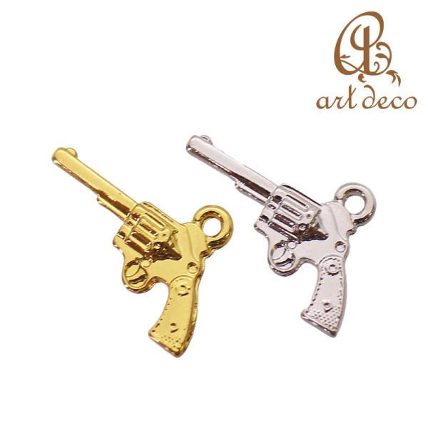 チャーム キーホルダー ペンダント ピストル 拳銃 2個 10mm×20mm アクセサリー パーツ ハンドメイド オリジナル 材料 金具 装飾