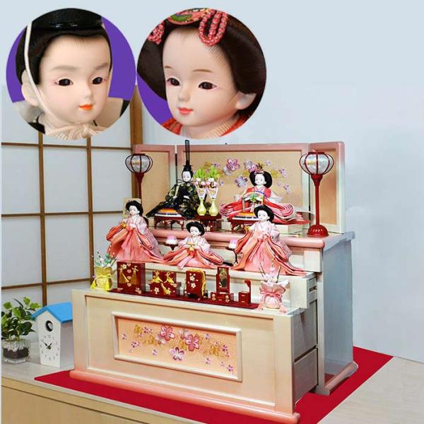 ワンランク上の雛人形 プリンセス雛人形 三人官女つき三段式収納セット