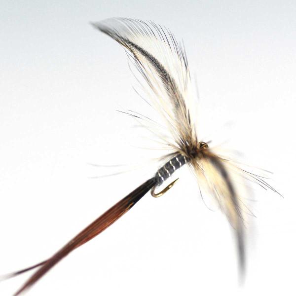 パターン名：メイフライ スペントタイプ：ドライフライ主な使い方：釣り上がり、ライズ狙いイメージ：メイフライ（カゲロウ）仕様：バーブレス（返しなし）・バーブド（返しあり）サイズ #14 #16 #18