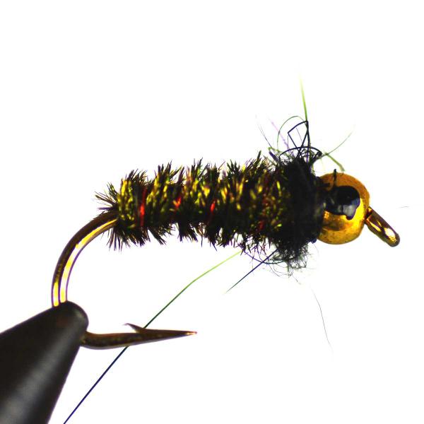 パターン名：タングステン ブラックアイ ピーコックタイプ：ニンフフラ主な使い方：水面下に沈めるフライイメージ：川虫の幼虫対応フック：バーブド（返しあり）サイズ #10 #12