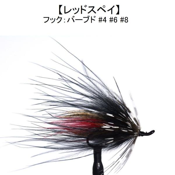 パターン名：サーモンフライタイプ：サーモン用ウエットフライ主な使い方：水面下で使う大型フライイメージ：小魚　稚魚対応フック：バーブド（返しあり）サイズ #4 #6 #8一言：サケ釣り/大型トラウト/サーモンフライ/本流の大型とても実績が高い...