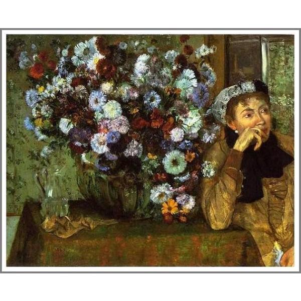 複製画 送料無料 絵画 油彩画 油絵 模写エドガー・ドガ「女と菊の花