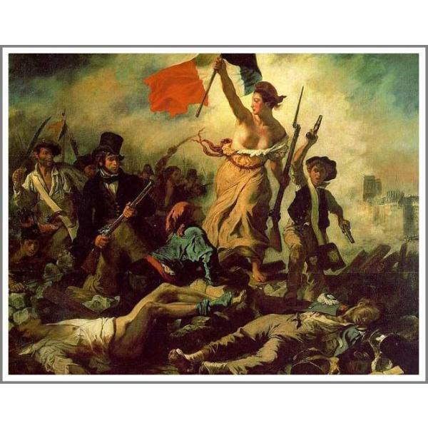 ドラクロワ　「民衆を導く自由の女神」　複製ポスター　額付　メディウム加工 複製画・額縁付き・ドラクロワ・「民衆を導く自由の女神