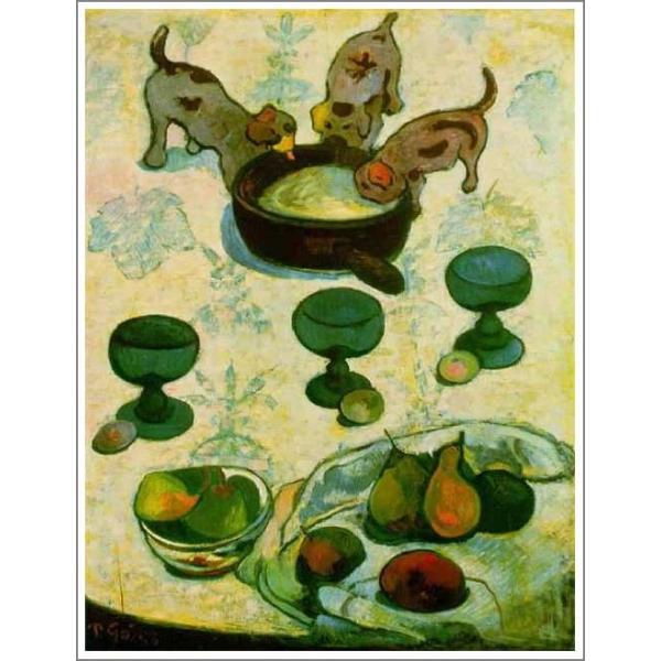 複製画 絵画 油絵 美術 工芸品 油彩画 名画 油彩画 直筆 送料無料 贈り物 模写ポール ゴーギャン 三匹の子犬のいる静物 F 72 7 60 6cm プレゼント オーダーメイド 直筆 額付き Gauguin21 F 絵画油絵複製画販売 アート名画館