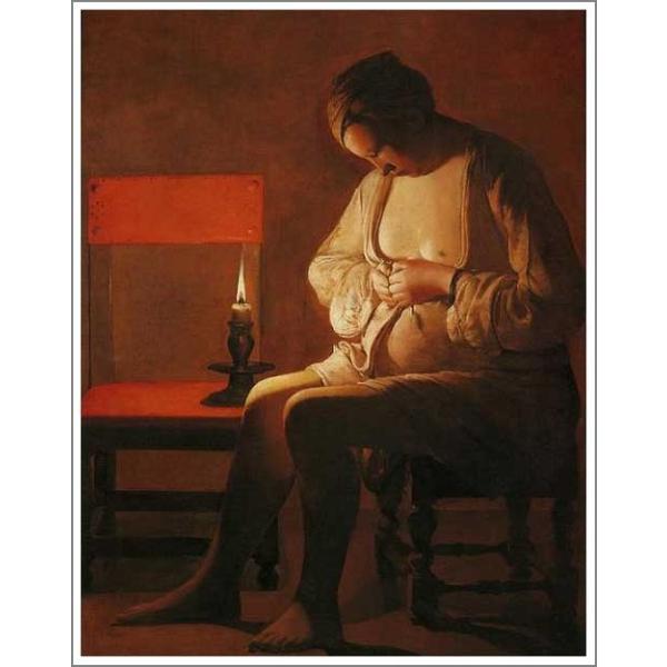 ジョルリーバレスキュル 作者　油絵 複製画 送料無料 絵画 油彩画 油絵 模写ジョルジュ・ラトゥール「蚤を