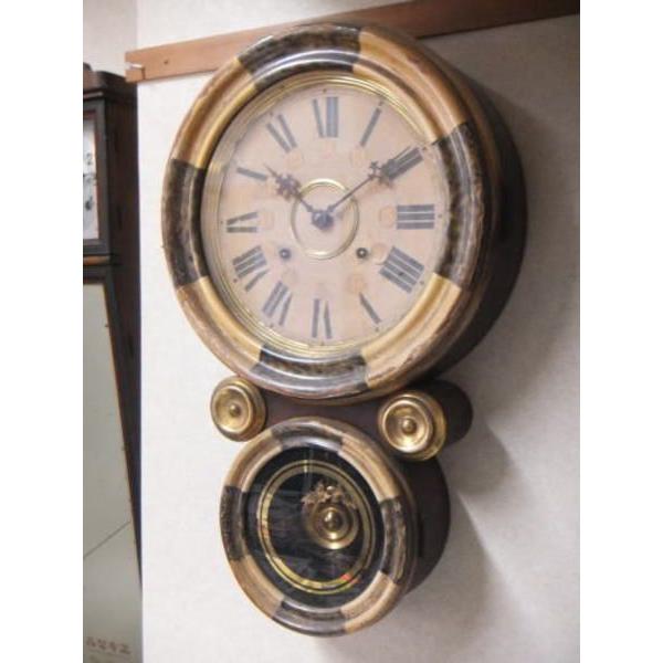 119 (価格変更) 柱時計　 鍵巻　金箔 ４つ丸形　イングラハム製　可動品 119 (価格変更) 柱時計 鍵巻金箔 4つ丸形イングラハム製可動品