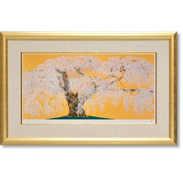 中島千波「春輝神田の大糸桜」シルクスクリーン　直筆サイン・落款・作品証明シール有 真作】【WISH】中島千波「春輝神田の大糸桜」シルクスクリーン