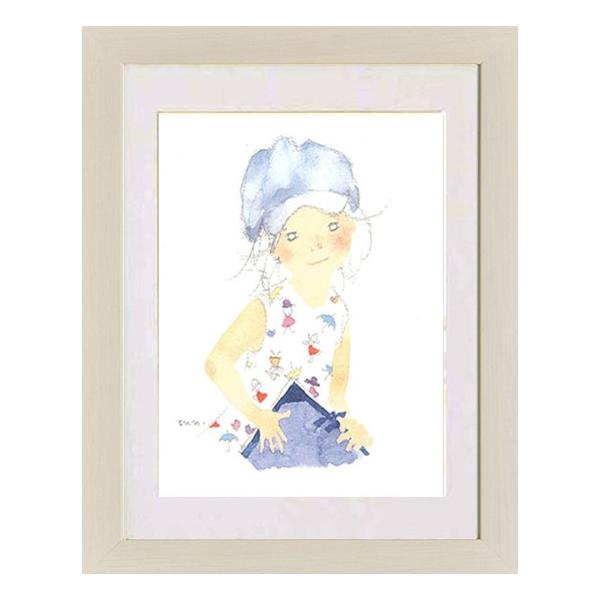 絵画 インテリア いわさき ちひろ・スケッチブックを持つ青い