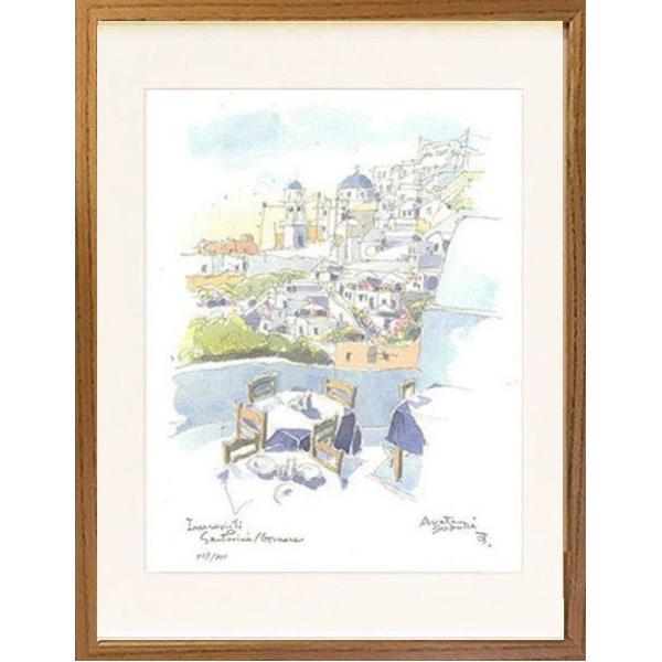 鈴木 新 絵画 水彩画 風景画 ギリシャ サントリーニ島 フレーム付 鈴木 新 絵画 水彩画 風景画 ギリシャ サントリーニ島 フレーム