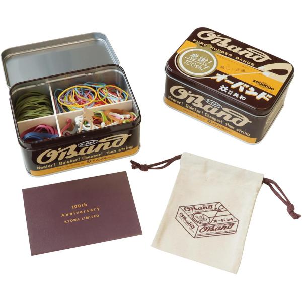 「オーバンド缶 バラエティ 100周年記念 輪ゴム」は、カラー豊かなカラフル輪ゴムのセットです。耐久性と弾力に優れ、書類の束ねやクラフト、プレゼント包装などさまざまなシーンで活躍します。限定の缶ケースとミニ巾着、パンフレット付きなので、便利...