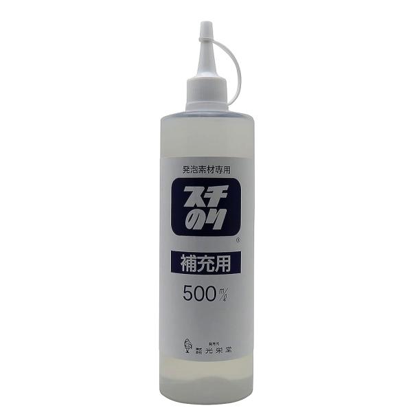 「スチのり」はスチレンボード・スチレンペーパー・スタイロフォーム・発泡スチロール・紙・木・布等の接着に適しています。無色透明で発泡体が溶けず、接着面がキレイに仕上がります。●サイズ（容量）：500ml補充用●パッケージ情報：ボトル●適合材質...