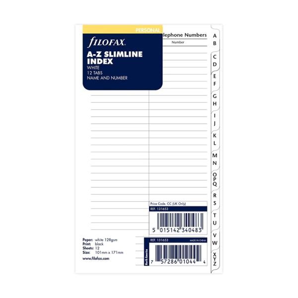 ファイロファックス システム手帳 リフィル バイブルサイズ AZ インデックス ホワイト 白 スリム Filofax 6穴 聖書サイズ