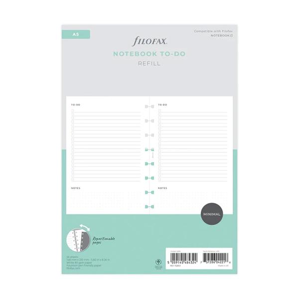 ファイロファックス 詰め替え可能ノートブック リフィル A5サイズ ミニマル To Do Notebook Filofax