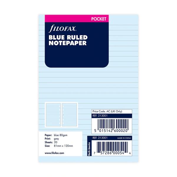 ファイロファックス システム手帳 リフィル ミニ6穴サイズ スモール ポケットサイズ 横罫紙 Blue Filofax 213001