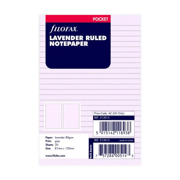 ファイロファックス システム手帳 リフィル ミニ6穴サイズ ポケット スモール Lavender 横罫入り ノート Filofax 213015