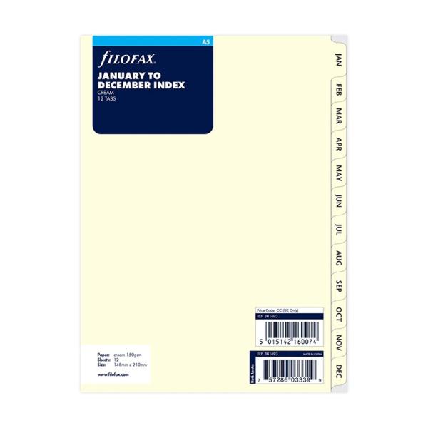 ファイロファックス システム手帳 A5サイズ リフィル 1月〜12月インデックス クリーム filofax デスクサイズ 6穴