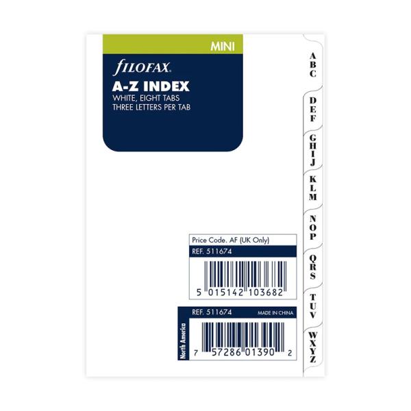 ファイロファックス システム手帳 リフィル ミニ5穴サイズ A-Zインデックス ホワイト 白 filofax 511674