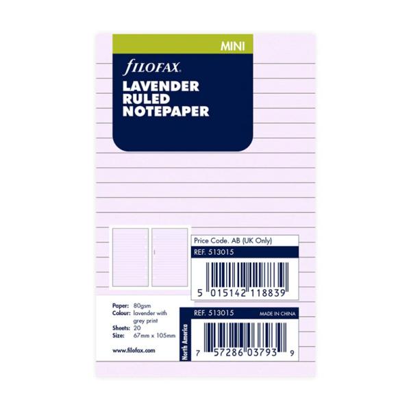ファイロファックス システム手帳 リフィル ミニ5穴サイズ 横罫 Lavender filofax 513015