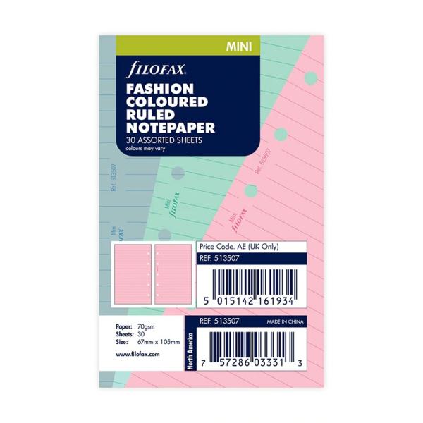 ファイロファックス システム手帳 リフィル ミニ5穴サイズ 横罫 アソートカラー filofax 513507