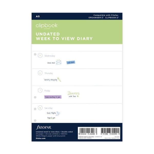 ファイロファックス システム手帳 リフィル A5サイズ 週間ダイアリー 日付なし filofax 6穴 デスクサイズ クリップブック Clipbook 345000