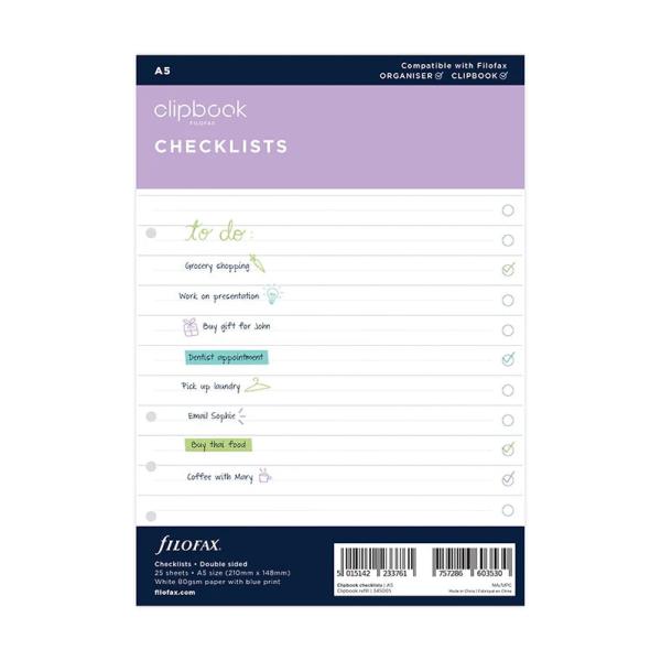 ファイロファックス システム手帳 リフィル A5サイズ To Do チェックリスト filofax 6穴 デスクサイズ クリップブック Clipbook 345005