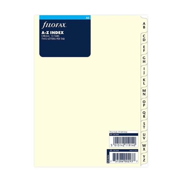 ファイロファックス システム手帳 リフィル A5サイズ AZインデックス(クリーム) 6穴 デスクサイズ filofax 341664