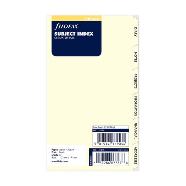 ファイロファックス システム手帳 リフィル バイブルサイズ 6サブジェクトタブ(クリーム) 6穴 聖書サイズ Filofax 131678