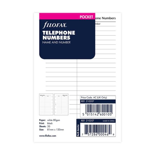 ファイロファックス システム手帳 リフィル ミニ6穴サイズ 名前 電話番号 ポケット スモールサイズ Filofax 210207