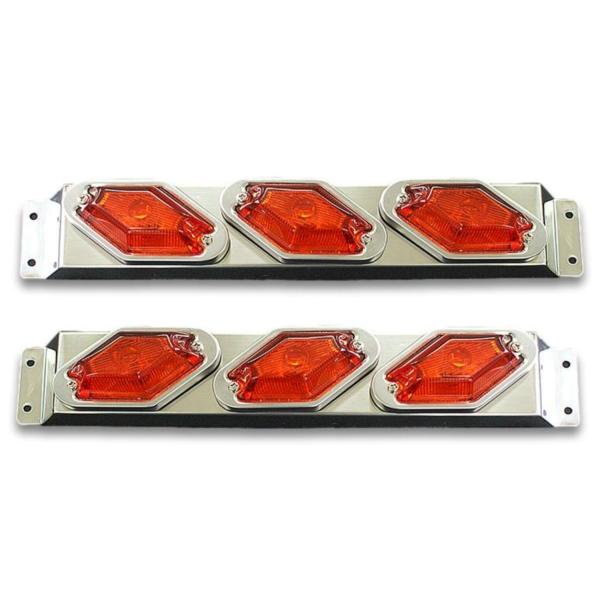 ATS 菱型マーカー 3連車高灯 斜めタイプ 左右セット ステンレスステー 前開き デベソ タイプ 24V6W 電球付 樹脂レンズ 緑 黄 橙 赤 AB02B7##