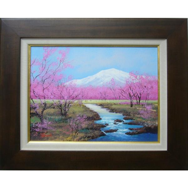 絵画 油絵 肉筆油絵 竹内敏彦 風景画 桜の並木 F12