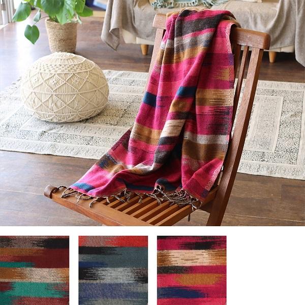 SALE アクリル スローケット イカットライク 大判 ひざ掛けにも