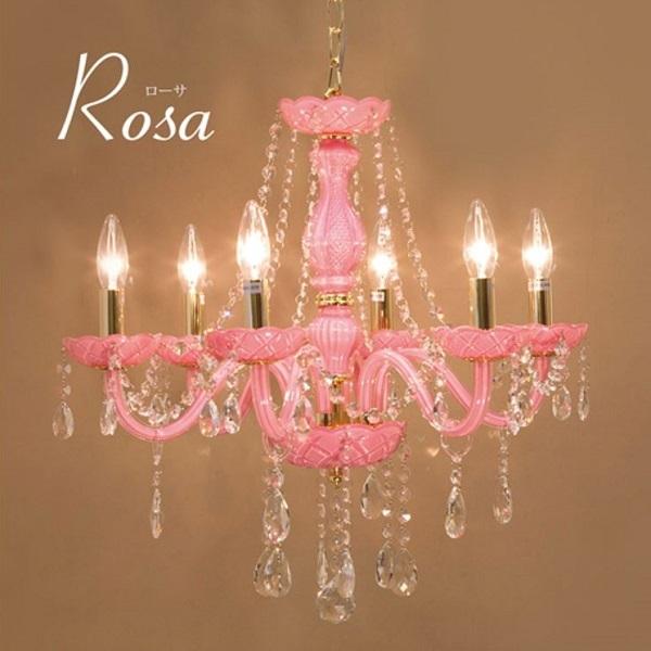 クリスタルガラス シャンデリア ROSA ローサ PINK（6灯） LED電球対応 