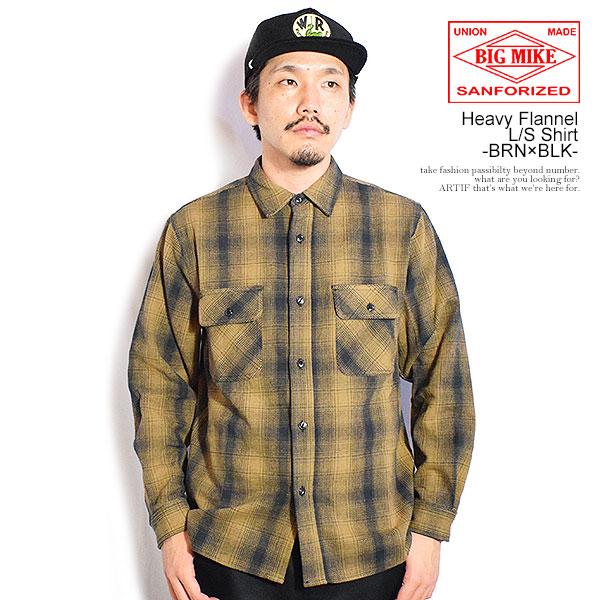 ビッグマイク シャツ BIG MIKE Heavy Flannel L/S Shirt -BRN×BLK- メンズ 長袖 チェックシャツ ネルシャツ 送料無料 ストリート