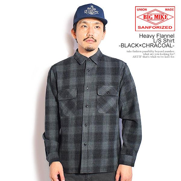 ビッグマイク シャツ BIG MIKE Heavy Flannel L/S Shirt -BLACK×CHRACOAL- 長袖 チェックシャツ ネルシャツ 送料無料 ストリート