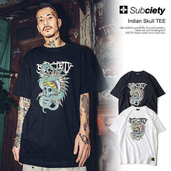 SALE セール サブサエティ Tシャツ SUBCIETY Indian Skull TEE subciety メンズ 半袖 半袖TEE バックプリント 爆買 爆買